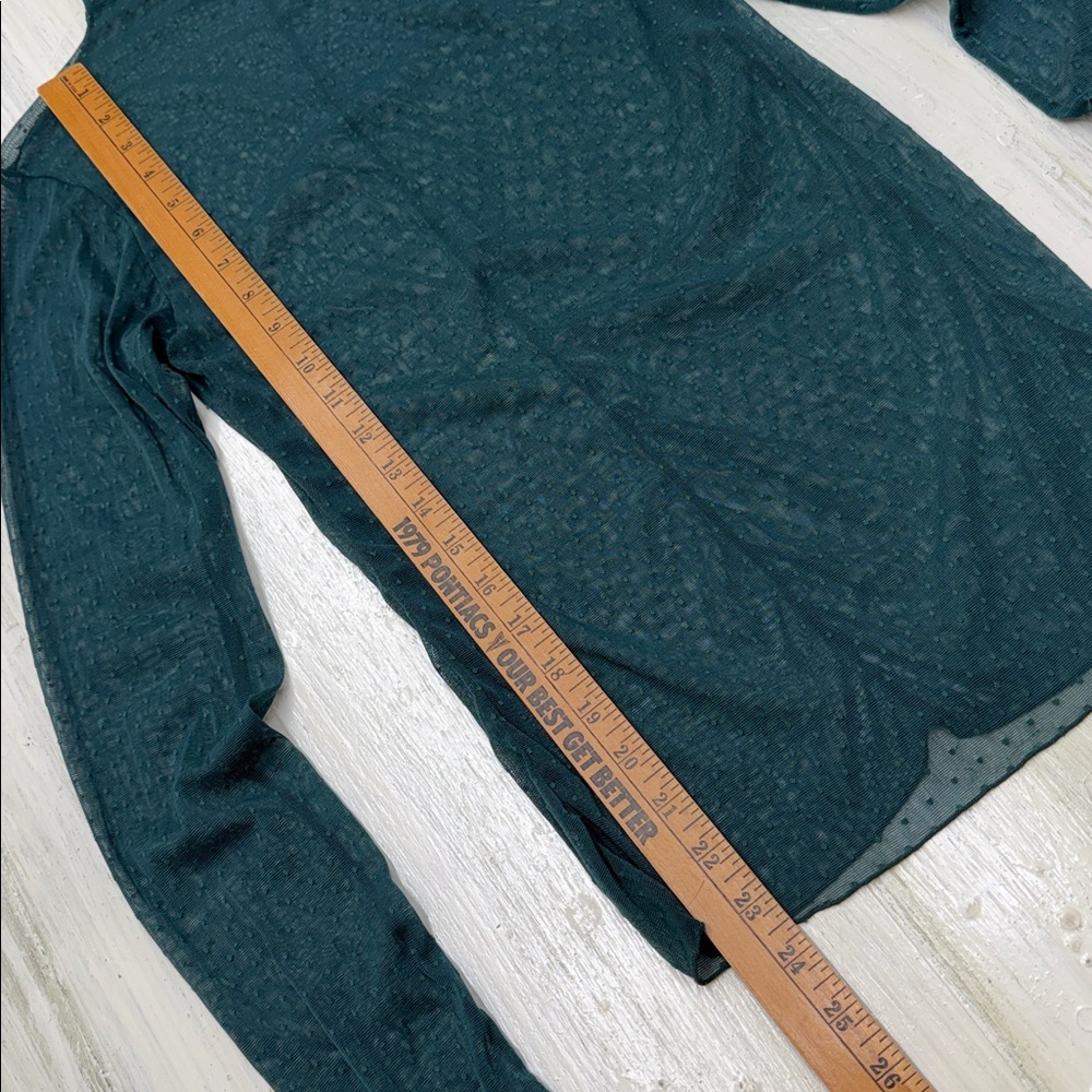 Free People Green Teal On The Dot Layering Sheer Mock Neck Top Sz M - Picture 5 of 11